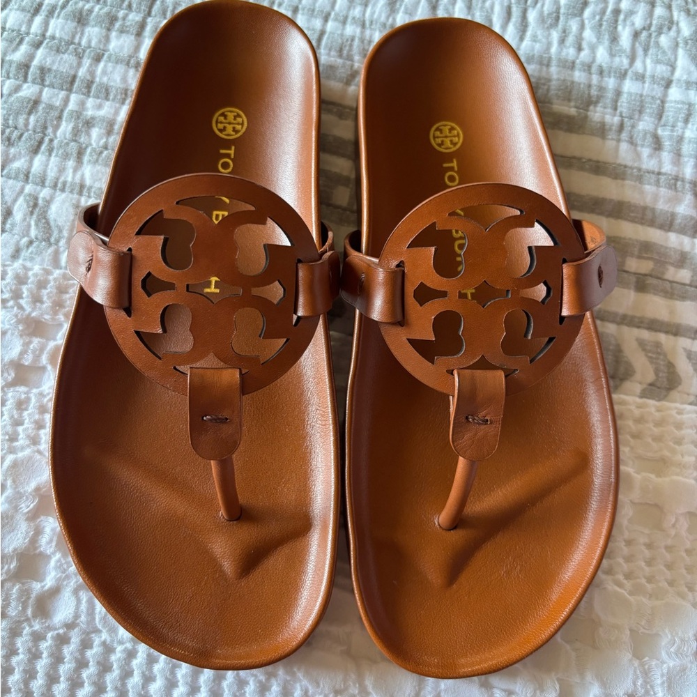BNWT 6.5 Tory Burch Miele Brown Leather Miller Cloud Sandals